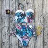 High Waist Swimwear New Leaf Print Bikinis